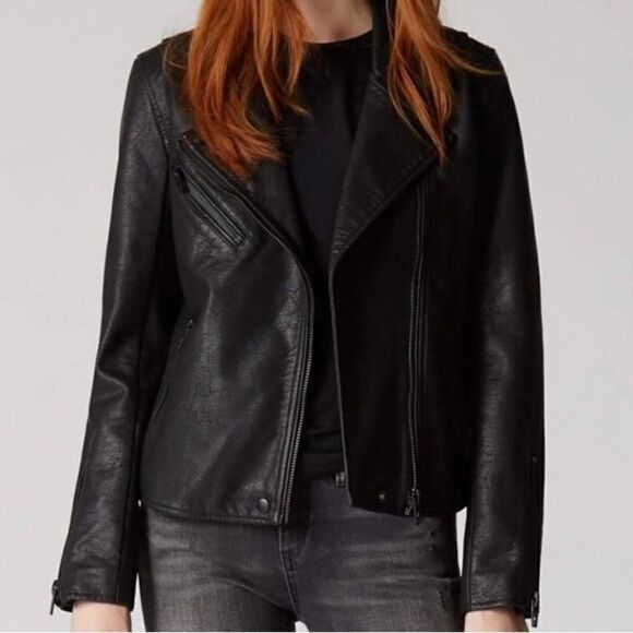 Blank NYC Onyx Black Faux Vegan Leather Biker Motorcycle Jacket w Black Hardware - Picture 2 of 11